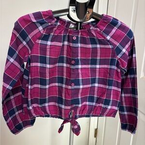 Plaid Pink and Blue Kids Button Down Shirt w/ ties
